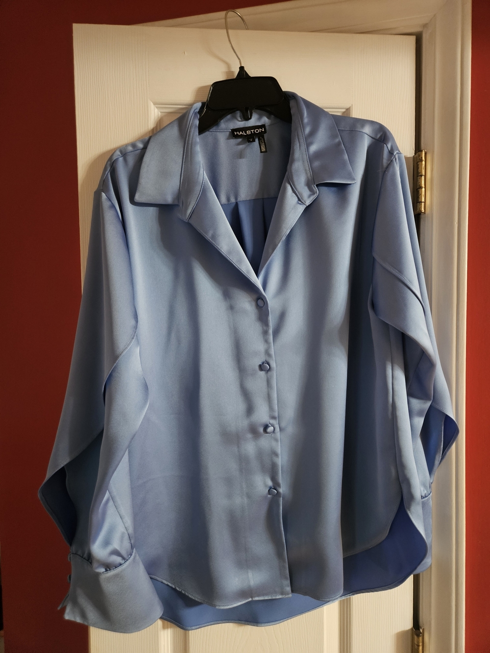 Halston Heritage Light Blue Satin Button-Down Shirt SzL